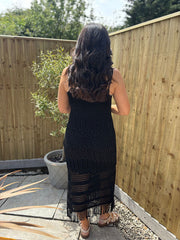 Black Fringed Shimmer Knit Dress Lorraine
