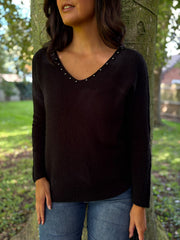 Black Embellished Soft Knit Francine