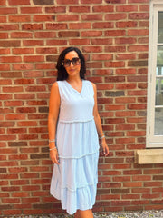 Blue Bubble Cotton Fringed Tier Dress Amanda