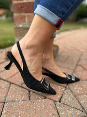 Black Textured Kitten Heel Shoes