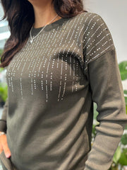 Khaki Diamante Leisure Set Isla