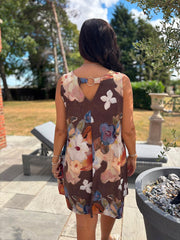 Chocolate Brushed Floral Pattern Dress Valentina