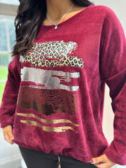 Wine Chenille Brushstroke Sweatshirt Donna