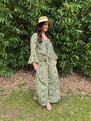 Khaki Geometric Tie Front Trouser Set Peyton