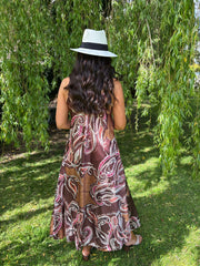 Chocolate Abstract Leaf Dress Odette