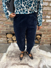 Navy Velour Barrel Leg Trousers Jaiya