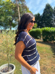 Navy Buttoned Stripe Knit Edith