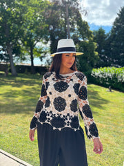 Black Flower Crochet Knit Lynn