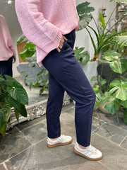 Navy Straight leg Comfort fit pull on Trousers