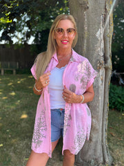 Pink Mocha Coral Print Blouse Stacey