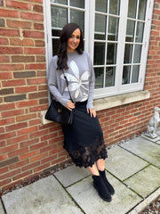 Grey Applique Flower Knit Ella