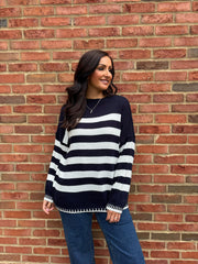 Navy Striped Crew Neck Jumper Gabrielle