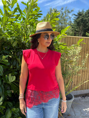 Red Lace Hem Top Yasmin