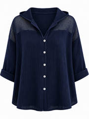 Navy Bubble Cotton Hooded Jacket Amelie
