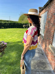Multicolour Pastel Open Knit Top Marian
