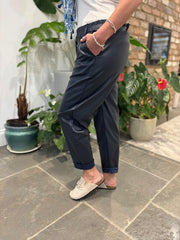 Navy Coated Trousers Sasha