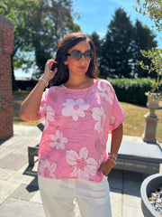 Pink Linen Floral Top Lila