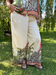 Cream Tropical Wide Leg Trousers Willow