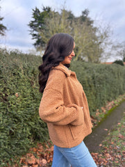 Camel Teddy Fleece Jacket Ayla