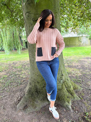Rose Ribbed Denim Pocket Jumper Chloe