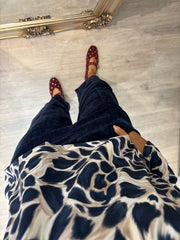 Navy Velour Barrel Leg Trousers Jaiya