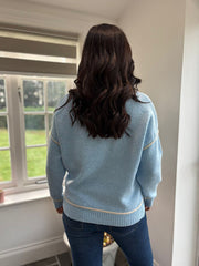 Pale Blue Contrast Trim Knit Bethany