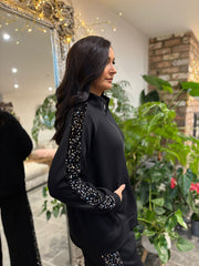 Black Sequin Velour Trim Jacket Trixie