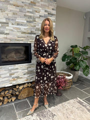 Chocolate Polka Dot Belted Mesh Dress Alana