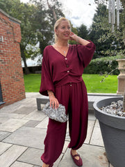 Wine Hareem Button Trousers Misty