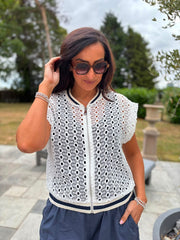 White Eyelet Crochet Sleeveless Jacket Sharon