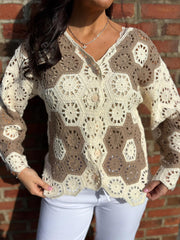 Mocha Flower Crochet Cardi Jeanette
