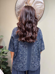 Navy Paisley Bubble Cotton Top Quinley