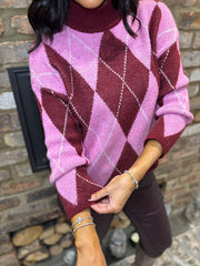 Candy Pink Argyle Pattern Knit Jumper Meredith