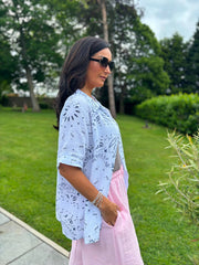White Bubble Cotton Paisley Short Sleeve Shirt Jackie