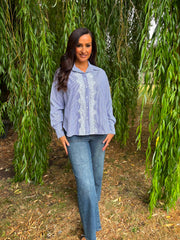 Navy Lace Detail Striped Shirt Rosie