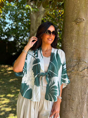 Green Applique Leaf Print Jacket Diana