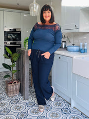 Navy Long Sleeve Lace Top Ruby