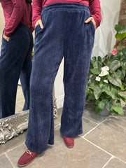 Navy Chenille Textured Trousers Mia