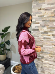 Candy Pink Argyle Pattern Knit Jumper Meredith