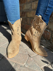 Mocha Floral Detail Western Boots