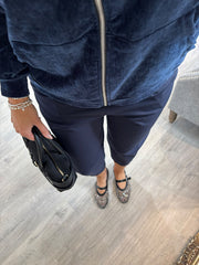 Navy Velour Zip Hoodie Jaiya