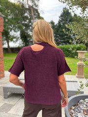 Wine Asymmetric Off Shoulder Knit Cora