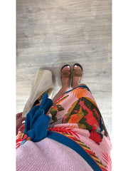 Teal Tropical Parrot Motif Wrap Skirt