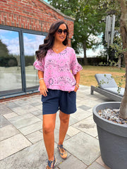 Pink Bubble Cotton Paisley Top Kimberly