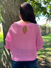 Pink Applique Ruffle Sleeve Knit Crystal