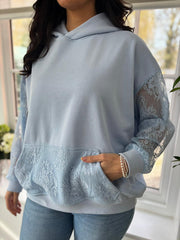 Light Blue Luxury Lace Mesh Hoodie Adalynn