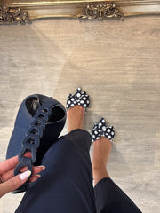 Black Polka Dot Bow Kitten Heels