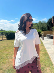 White Asymmetric Lace Hem Top Wendy