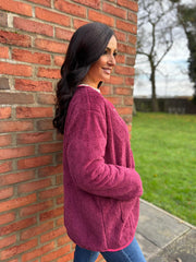 Wine Fleece Button Jacket Farah