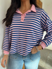 Royal Blue & Pink Collared Sweat Top Naomi